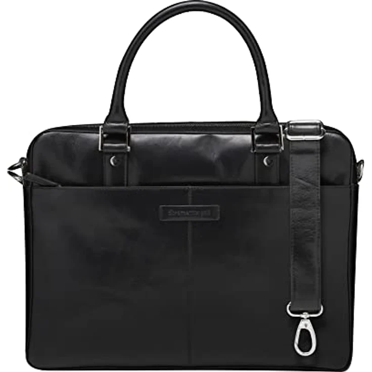 dbramante1928 - Rosenborg Laptoptasche 16 Zoll für Damen und Herren - Tasche mit strukturierten Ledergriffen und einem verstellbaren Schultergurt - Aus echtem Vollnarbenleder - Black (2nd Gen) – Bild 1