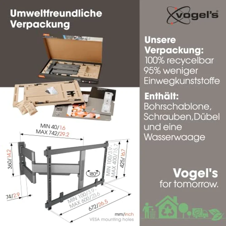 Vogel's Elite 5845 Schwenkbare, ultradünne TV-Wandhalterung für 55-100 Zoll Fernseher, Max. 55 kg, Schwenkbar bis zu 180°, Full-Motion TV Halterung max. VESA 600x400, Universelle Kompatibilität – Bild 4