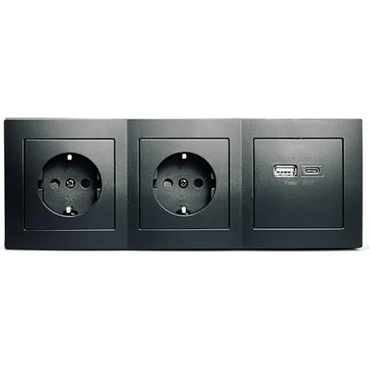 McPower Steckdosenblock Unterbausteckdosen "Flair" | 2-Fach Steckdose + USB-C/A, 230V / 16A, Aufbau, schwarz matt – Bild 2
