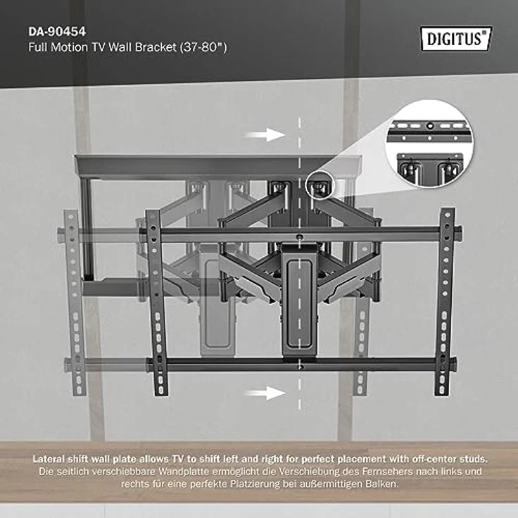 DIGITUS Full-Motion TV-Wandhalterung 37-80", 60 kg Belastung max., VESA 200x100 bis 600x400 – Bild 4