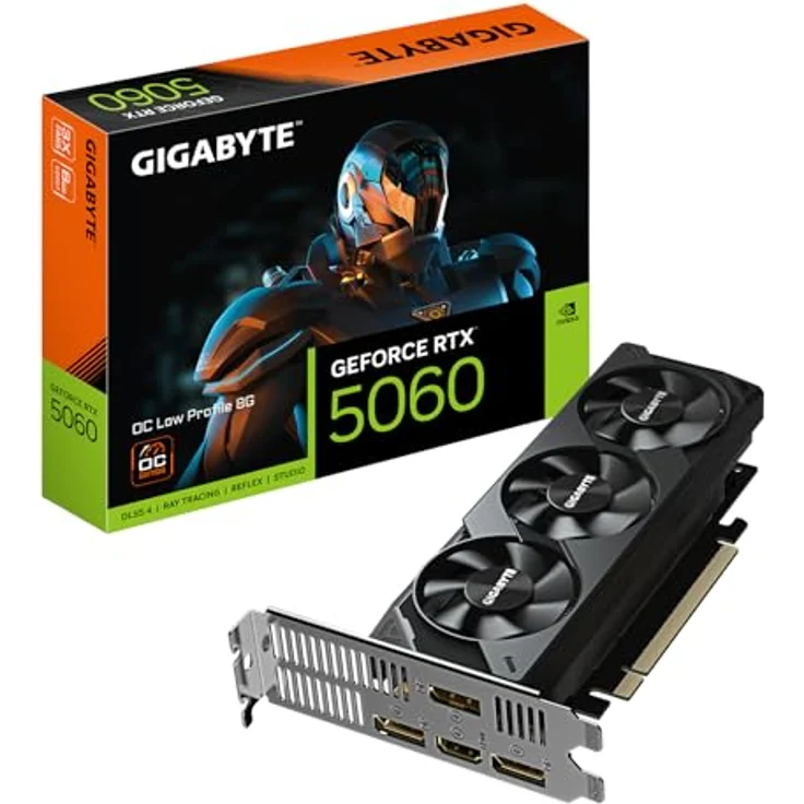 Gigabyte GeForce RTX 5060 OC Low Profile 8G Grafikkarte - 8GB GDDR7, 128bit, PCI-E 5.0, 2512 MHz Kerntakt, 3 x DisplayPort, 1 x HDMI, GV-N5060OC-8GL – Bild 1