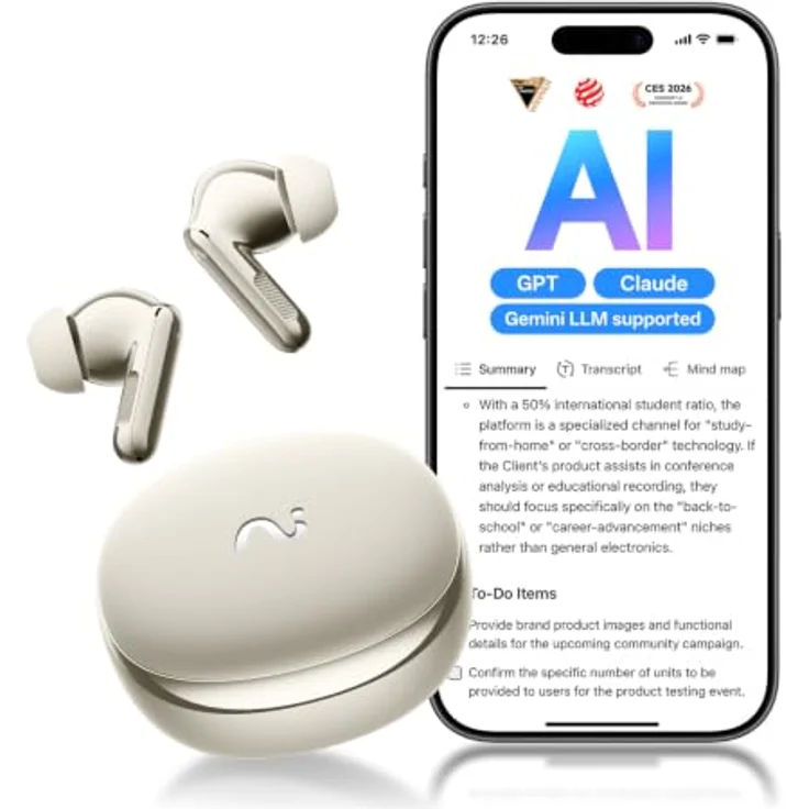 Wisam VIAIM Recdot 2 KI-TWS-Ohrhörer mit Diktiergerät, Bluetooth-Kopfhörer in Gold mit ergonomischem Design und kompaktem Ladecase – Bild 1