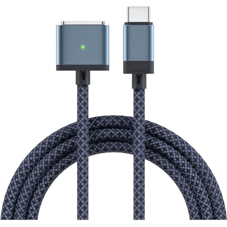 MMOBIEL USB-C auf Magnetisches 3 Kabel, 2m 140W Schnellladen für MagSafe 3, kompatibel mit MacBook Pro/Air, schwarz (blau)