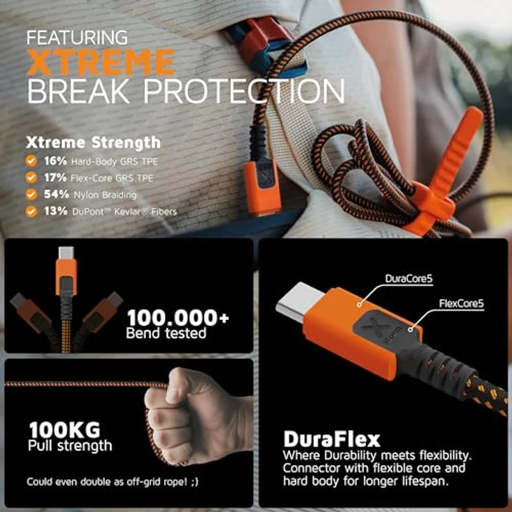 Xtorm Xtreme USB zu USB-C Kabel, 1,5 Meter, extrem robust und flexibles DuraCore Material, TravelProof – Bild 3