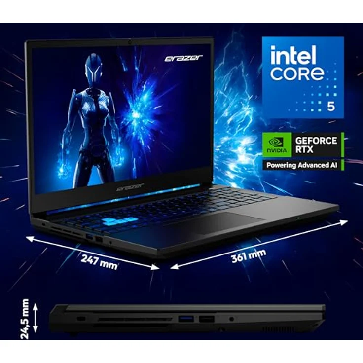 ERAZER Deputy 15 P1, 15,6" Full HD Gaming Laptop mit Intel Core i5 210H, GeForce RTX 5060 8GB GDDR7, 16GB DDR5 RAM, 1TB SSD, RGB Backlit-Keyboard, Windows 11 Home – Bild 2