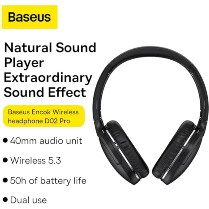 Baseus Encok headphone D02 Pro Black (NC, 40 h, Kabellos), Schwarz – Bild 8