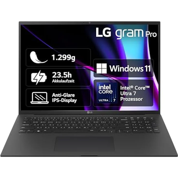 LG gram Pro 17 Zoll Notebook - Leichtgewicht (1299g), Intel Core Ultra7, 16GB RAM, 1TB Dual SSD, 23,5h Akkulaufzeit - Schwarz – Bild 1