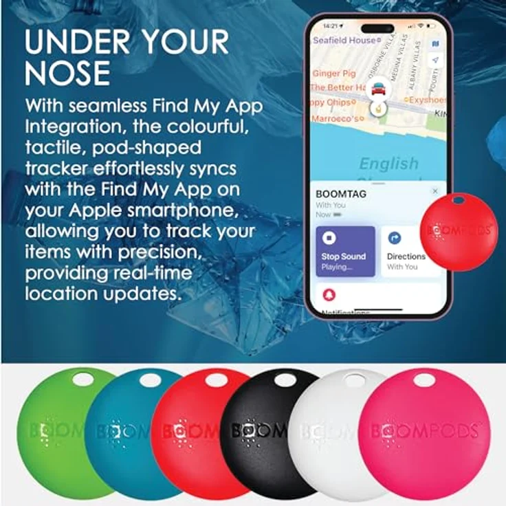 Boompods Boomtag Bluetooth Key Finder 2er Pack - Nachhaltiger Schlüsselfinder für Apple Wo ist? App, wasserdicht, elegant in 6 Farben – Bild 5