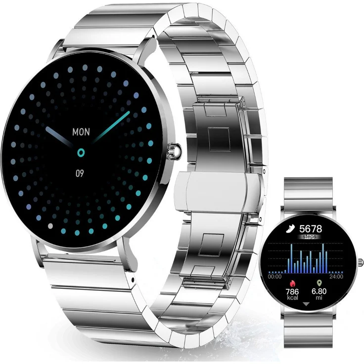 XCOAST SIONA2 UNISEX Smartwatch Edelstahl 4,2 cm AMOLED, 7 Tage Akku, Wasserdicht, Puls, Blutdruck, brillante Farben – Bild 1