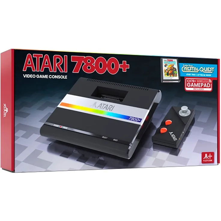 ATARI 7800+, Kompakte Retro-Konsole mit Wireless Gamepad, schwarz