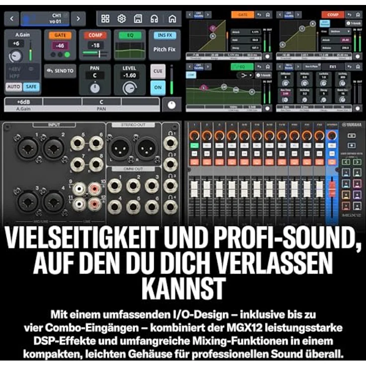Yamaha MGX12 BK, 12-Kanal Digitalmischpult mit Bluetooth, integrierten DSP und 16-Spur Recording, Schwarz – Bild 8