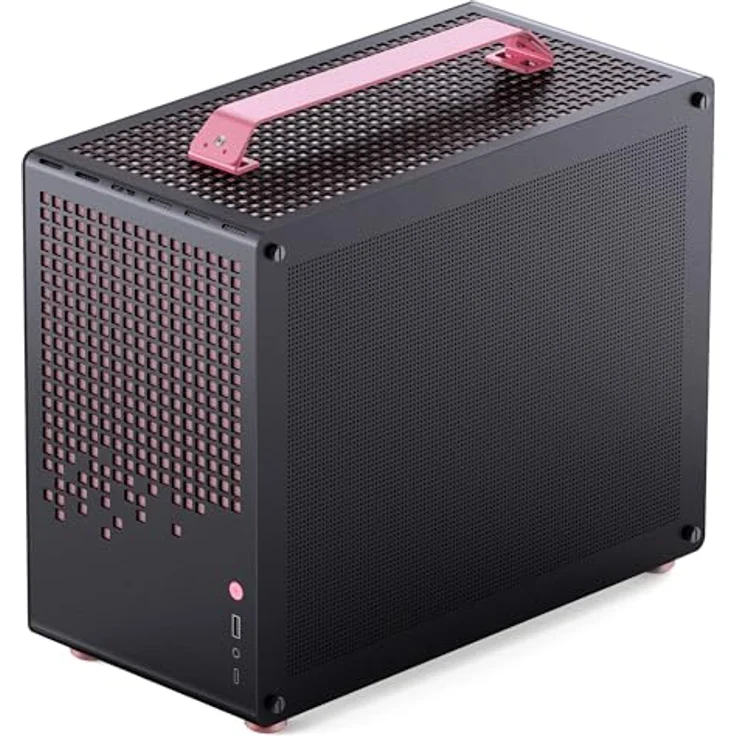 Jonsplus Z20 Micro-ATX Gehäuse, kompaktes Gaming-Gehäuse aus Stahl, für SFX-PSUs und Mini-ITX/Micro-ATX-Mainboards, schwarz/pink – Bild 3