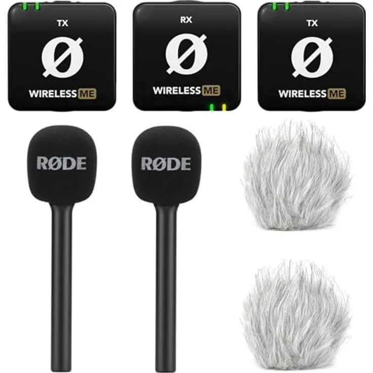 RØDE Wireless ME Dual Mikrofon Funksystem + 2X Interview GO Handadapter + 2X keepdrum Fell-Windschutz - Ideal für Videofilmer, Interviews und Podcasts