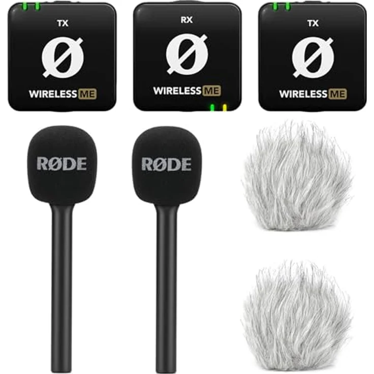 RØDE Wireless ME Dual Mikrofon Funksystem + 2X Interview GO Handadapter + 2X keepdrum Fell-Windschutz - Ideal für Videofilmer, Interviews und Podcasts – Bild 1