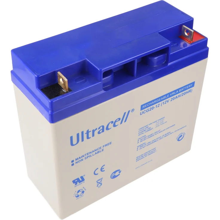 Ultracell UCG20-12, 12V 20Ah zyklenfester AGM Blei Gel Akku mit M6 Schraubanschluss, 10-12 Jahre Lebensdauer