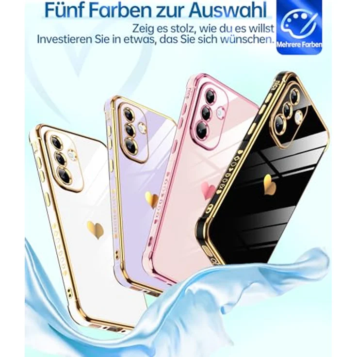 LeYi Handyhülle für Samsung Galaxy A37 5G, stoßfest mit Schutzfolie, TPU Silikon in Blau, herzförmiges Muster, kratzfest mit Kameraschutz – Bild 5