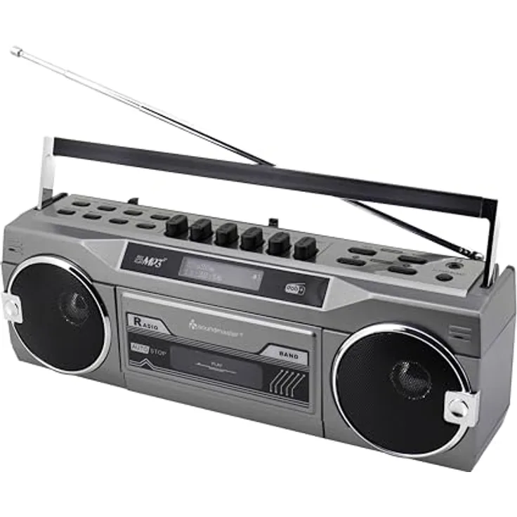 Soundmaster DAB+/FM Retro Radiokassettenrekorder SRR80TI, USB/SD, BT, Tragbares Radio mit Bluetooth, Silberfarben