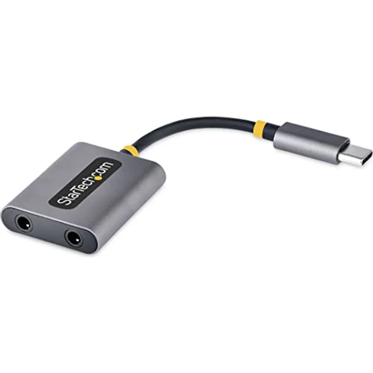StarTech.com USB-C Audio Splitter, Dual Kopfhörer Adapter mit Mikrofoneingang, 24-bit DAC, Grau, 2 x 3.5mm Anschluss – Bild 1