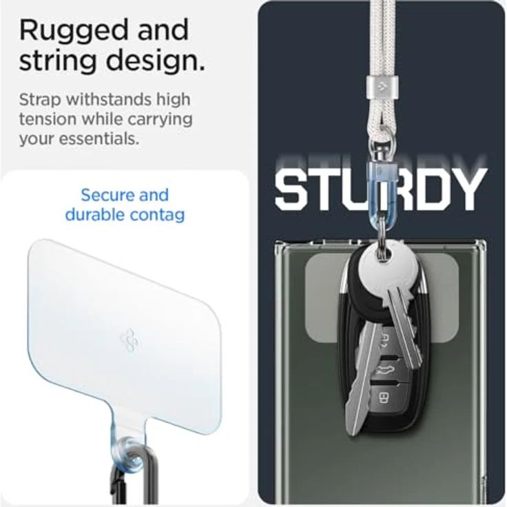 Spigen Universal Handykette zum Umhängen und Handschlaufen Set mit ConTag Smartphones Kette Kompatibel mit iPhone 16/15 Pro Max, Samsung Galaxy S24/S23, Xiaomi, Pixel Lanyard Strap - Perl White – Bild 4