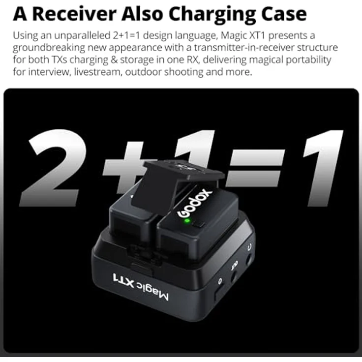 Godox Magic XT1 Wireless Lavalier Microphone, Mikrofon für Kamera (2 TX + 1 RX Ladeschale), Mini-Mikrofon mit Geräuschunterdrückung, 16H Akku, Touchscreen 200M/60ft, Wireless Mikrofon – Bild 2