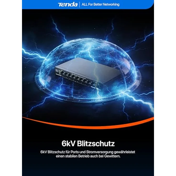 Tenda Switch TEG1110PF-8-120W, Unmanaged Netzwerk Switch mit 9 Ports und 92 Watt PoE-Leistung, Schwarz – Bild 7