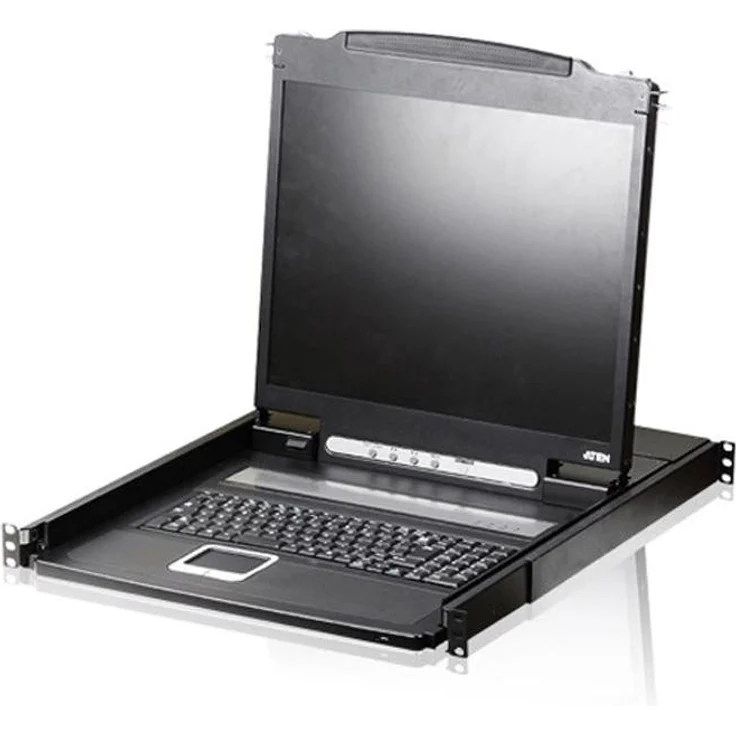 Aten CL1000N FR Single Rail 19"-LCD-Konsole, 19" 1HE, KVM Switch mit PS/2-USB und VGA, Schwarz