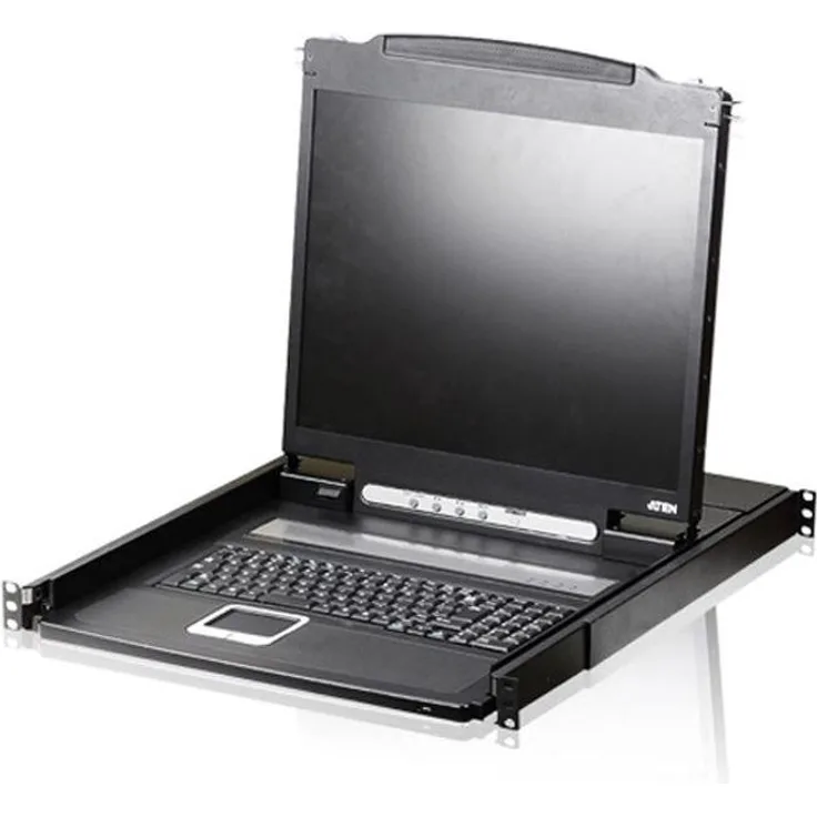 Aten CL1000N ES, 19"-LCD-Konsole 1HE mit KVM Switch (PS/2-USB, VGA), Schwarz