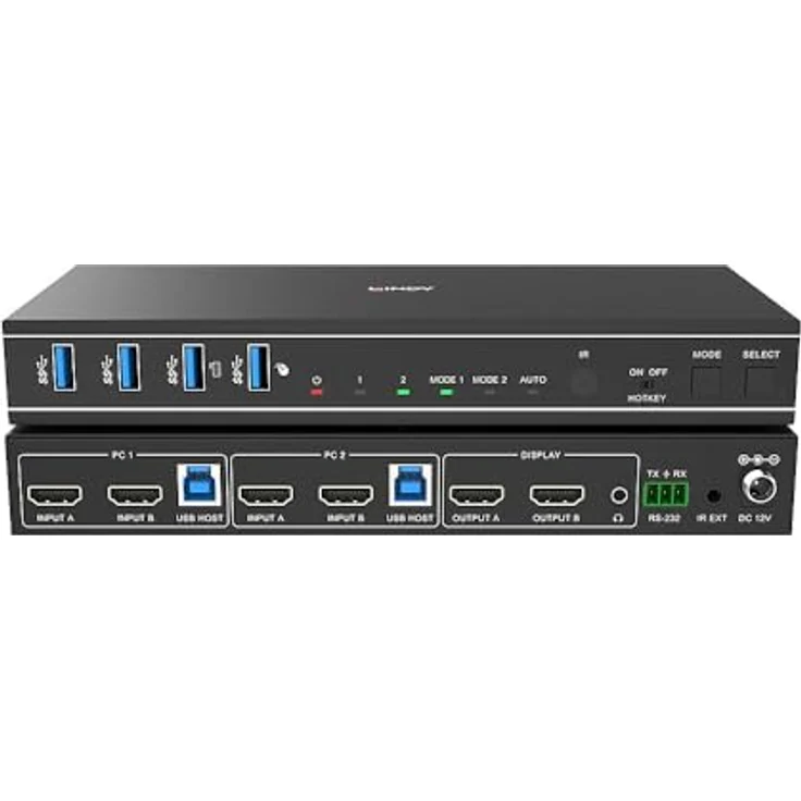 LINDY Lindy 39314 Dual Head USB 3.0 HDMI 4K60 Dual Head KVM Switch, Steuerung von 2 HDMI-fähigen PCs, 4K bei 60 Hz, USB 3.0 - Schwarz – Bild 3