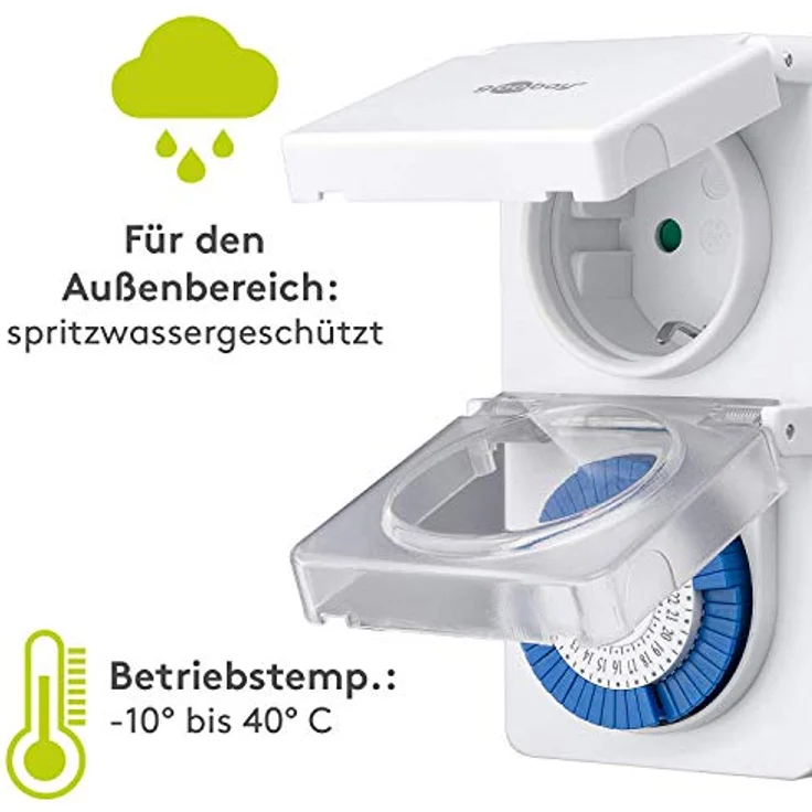 Goobay 2er Pack Zeitschaltuhr Spritzwassergeschützt IP44, 2 ) (Pack of 2) – Bild 5