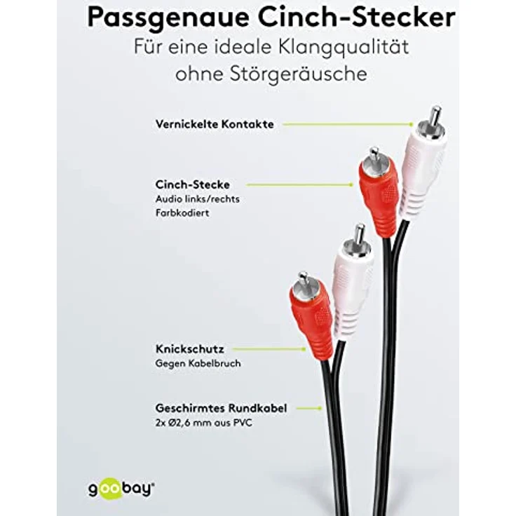 Goobay 50029 Cinch Audiokabel Stereo – Chinchkabel 2x Chinch Stecker (R / L) auf 2x Chinch Stecker (R / L) – 2,5 Meter – Bild 4