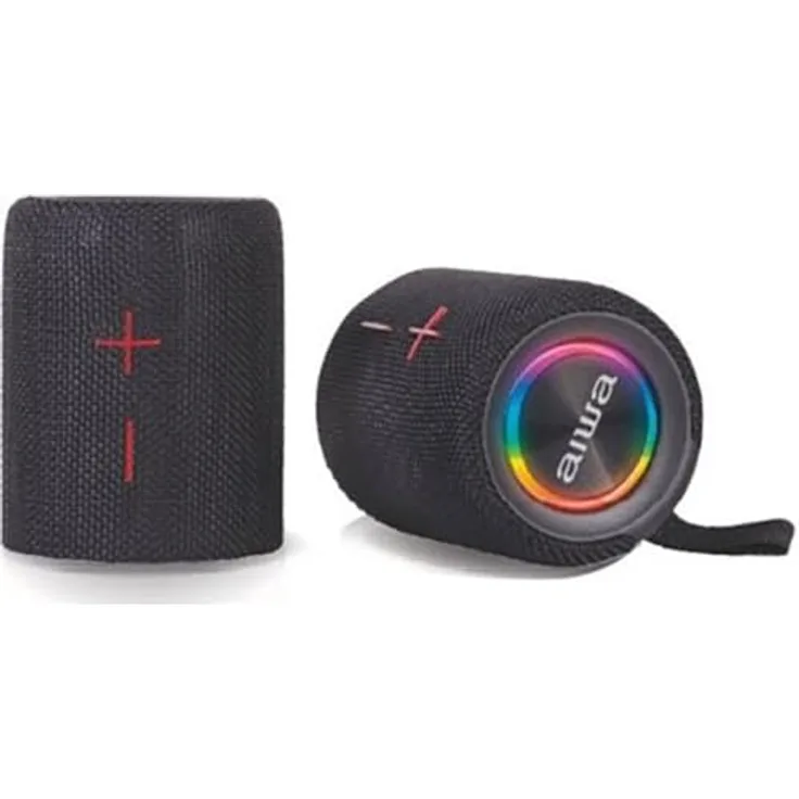 Aiwa BST-250 TWS, Bluetooth-Lautsprecher mit 2 x 10 W Stereo-Sound, RGB-Beleuchtung, wasserdicht IPX5, wiederaufladbarer Akku, Schwarz