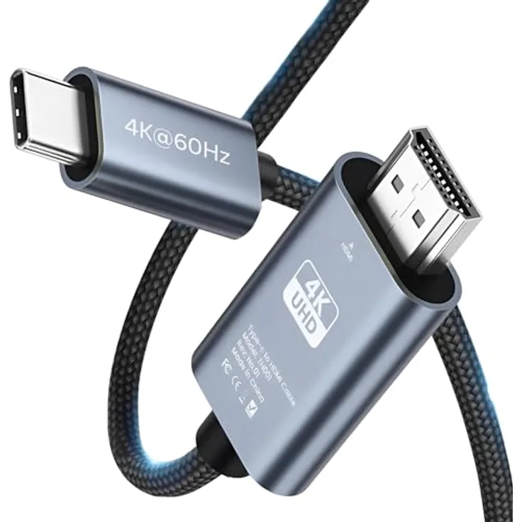 MMOBIEL USB-C zu HDMI Kabel 2m, 4K@60Hz geflochtenes Kabel, Thunderbolt 3 Adapter für MacBook Pro/Air, iPhone 16/15, iPad Pro, Samsung Galaxy, Chromebook