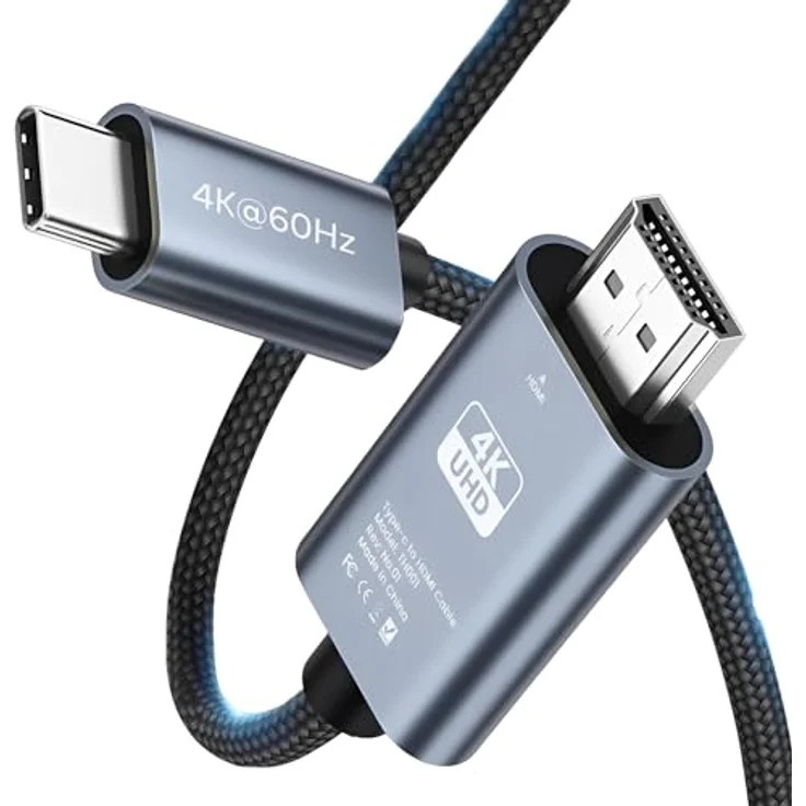 MMOBIEL USB-C zu HDMI Kabel 2m, 4K@60Hz geflochtenes Kabel, Thunderbolt 3 Adapter für MacBook Pro/Air, iPhone 16/15, iPad Pro, Samsung Galaxy, Chromebook – Bild 1