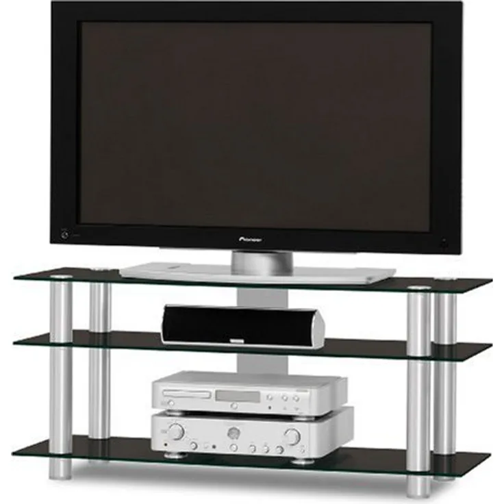 Just-Rack TV 1203 Aluminium-Schwarzglas Universalmöbel für Flachbildschirme, TV - und Audio Geräte