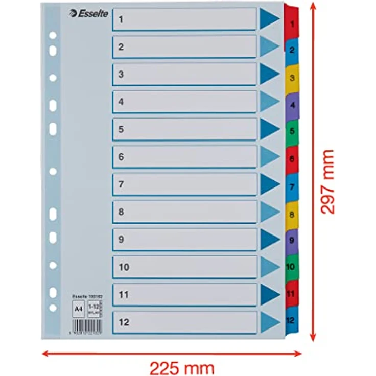 ESSELTE Aktenordner Esselte Ordnerregister Vollformat 1-12 weiß - Langlebiges Register in attraktiver Farbkombination – Bild 5