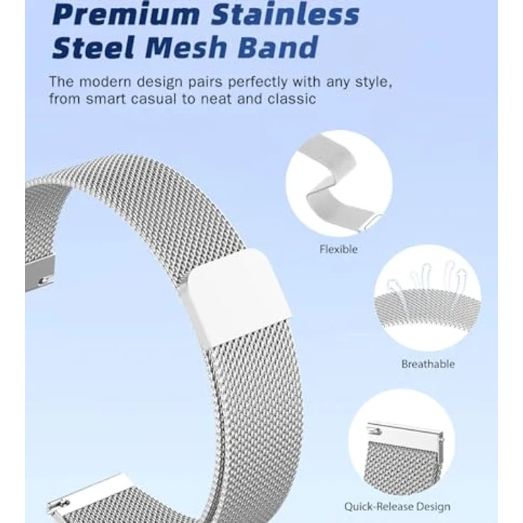 Astorgos 18 mm Metall Armband für Garmin Venu 3S/4 41 mm/2S, Edelstahl Mesh mit magnetischem Verschluss, atmungsaktiv und wasserdicht – Bild 5