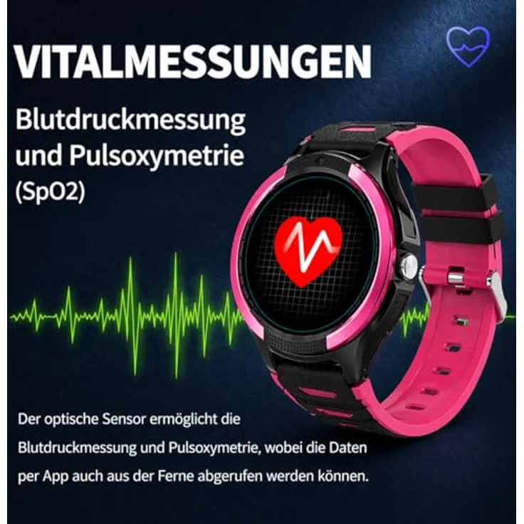 NikuTRAX Seniorenuhr NC120S 4G mit Sturzerkennung, Vitalmessung & GPS-Tracking – Berry Metallic – Bild 4