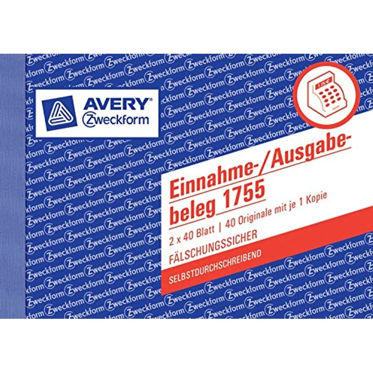 Avery Zweckform Formularblock '1755', DIN A6 quer, 40 vorgedruckte Seiten, Einnahme-/Ausgabe mit Durchschlag, weiß/gelb – Bild 2