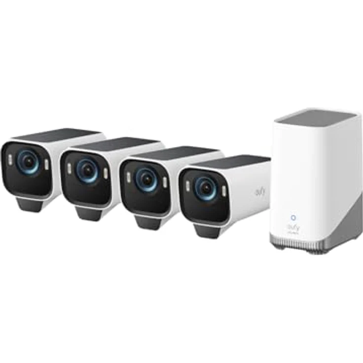 eufy Security eufyCam S3 Pro 4-Kamera-Set, 4K Kabellose Solar-Überwachungskamera Außen, MaxColor Nachtsicht, Forever Power 2.0, Gesichtserkennung-KI, Erweiterbarer Lokaler Speicher, Ohne Monatliche ABO-Kosten – Bild 1