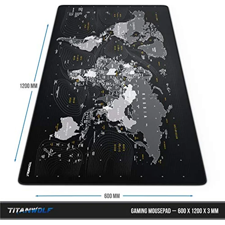 CSL - Übergröße Mauspad 1200x600mm Weltkarte - XXXL Mousepad groß mit Motiv - Tischunterlage Large Size - verbessert Präzision und Geschwindigkeit - XXL Gaming z.B. für Logitech Maus und Tastatur – Bild 4