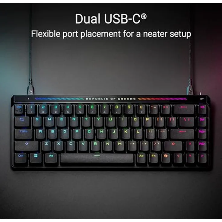 Asus ROG Falchion ACE HFX DE Gaming-Tastatur, kompakte 65 % Tastatur mit vorgelubten ROG NX-Schaltern und interaktivem Touchpanel, schwarz – Bild 6