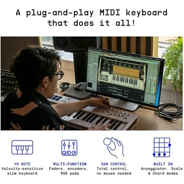 Arturia - KeyLab Essential 49 mk3 - MIDI Controller-Keyboard für die Musikproduktion - 49 Tasten, 9 Drehregler, 9 Fader, ein Modulationsrad, ein Pitch-Bend-Rad, 8 Pads - Schwarz – Bild 2