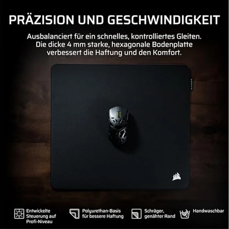 Corsair MM PRO Control Groß Gaming-Mauspad, E-Sport, 4 mm Dicke, rutschfeste Basis, genähte Kanten, schwarz – Bild 2