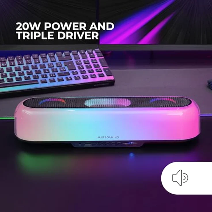 Mars Gaming MSB-ORB, Tragbarer Lautsprecher + Soundbar 20W, Orbilight RGB 360° Beleuchtung, Triple-Driver-System, Bluetooth 5.3, Schwarz – Bild 2