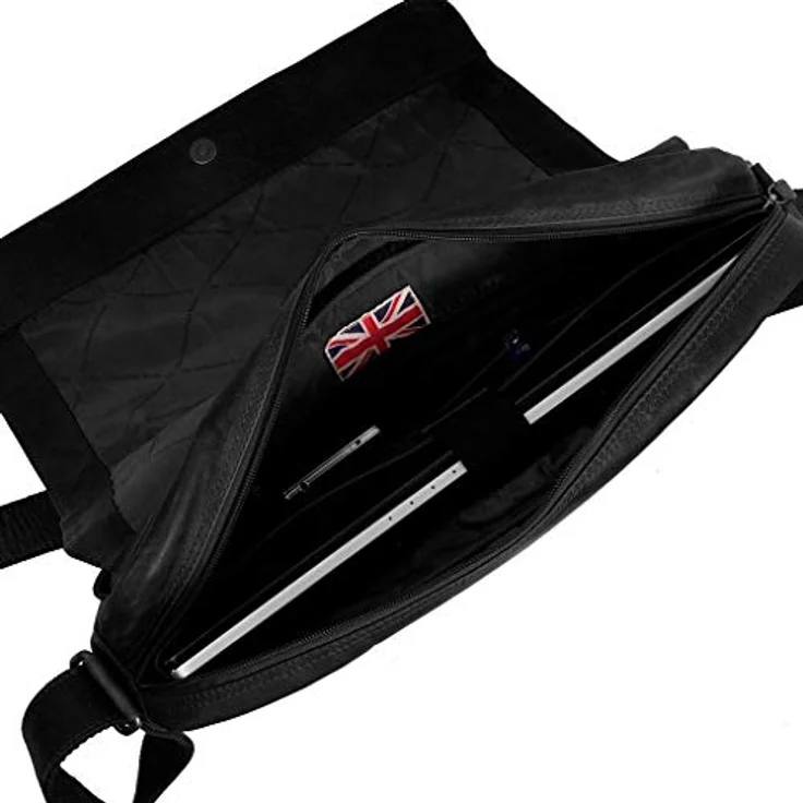 The Chesterfield Brand Wax Pull Up Messenger Tasche, 40 cm mit Laptopfach, 100% Leder, schwarz – Bild 5