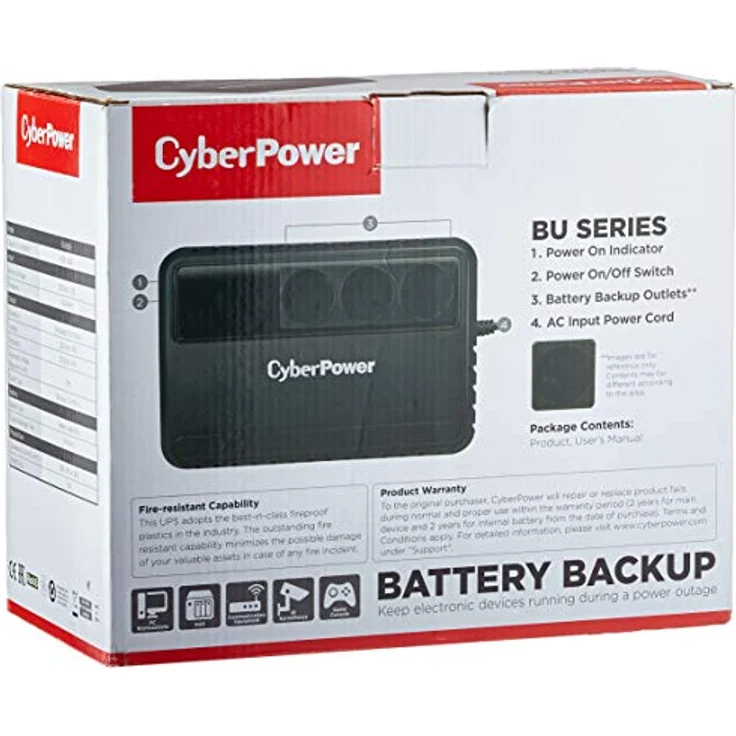 CYBERPOWER BU650E USV 650VA-360W AVR 3x Schukoausgang VorabAustauschservice – Bild 3