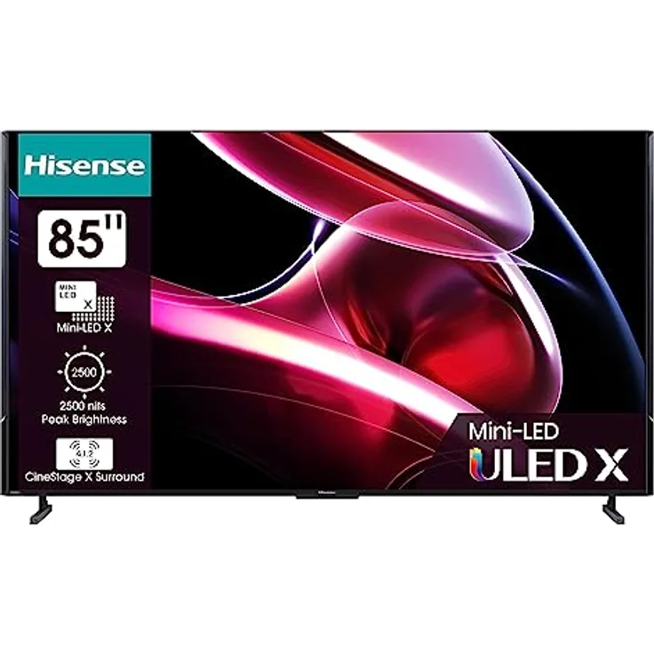 Hisense 85UXKQ 217 cm (85 Zoll) Fernseher, 4K Mini LED ULED, Smart TV, HDR10+, Dolby Vision IQ, Triple Tuner, 144 Hz (VRR), Airplay, Alexa Built-in, Dolby Atmos, Anthrazit (2023)