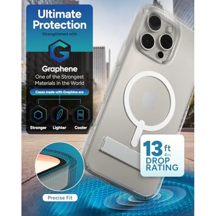 ZAGG Crystal Palace Snap KS, Graphen-verstärkte Hülle für iPhone 16 Pro Max [6.9-Inch], Transparent, MagSafe-kompatibel, stoßfest, integrierter Standfuß – Bild 4