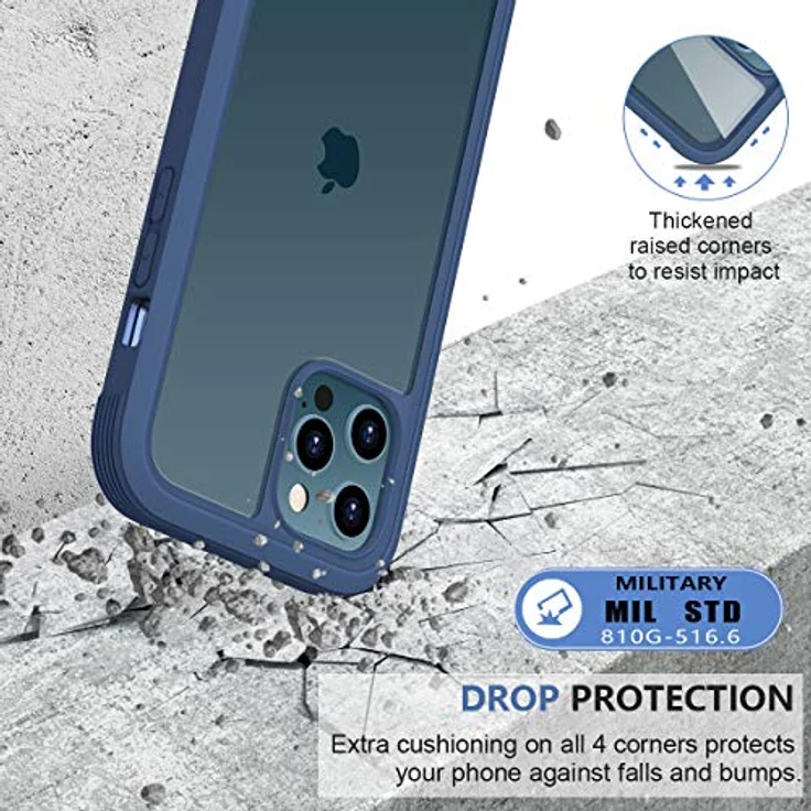 Miracase 360 Grad Hülle für iPhone 12/12 Pro (6.1 Zoll), Ganzkörper Schutzhülle mit eingebauter Glas Displayschutzfolie, stoßfest, Blau – Bild 4