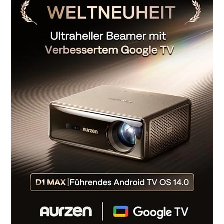 Aurzen EAZZE D1 MAX Beamer, Smart Beamer mit Google TV 14.0, 1000 ANSI Lumen, Native Full HD, Dolby Audio-Sound, Schwarz – Bild 2